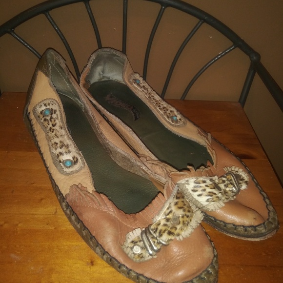 RARE Video Bohemian Leather Fur Flats Sz 8.5 / 9 - Picture 2 of 8